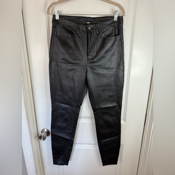 Free People Women’s Black Leather Vegan High Rise Long & Lean Pants - Size 30 - Picture 1 of 7